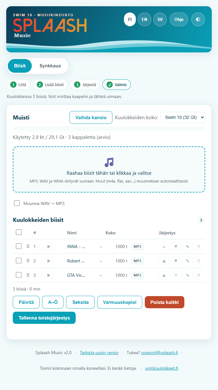 Splaash Music -sovelluksen tumma käyttöliittymä